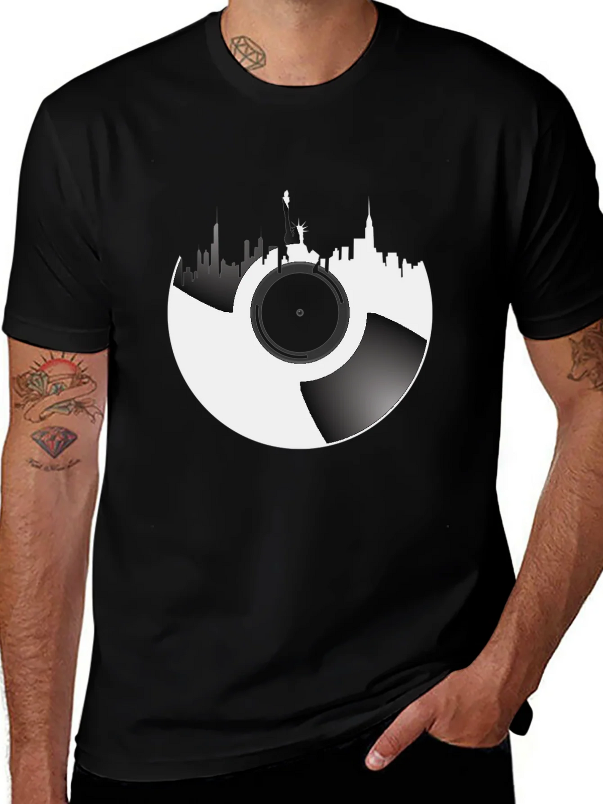 NYC Skyline Vinyl Record Graphic Tee product image 1