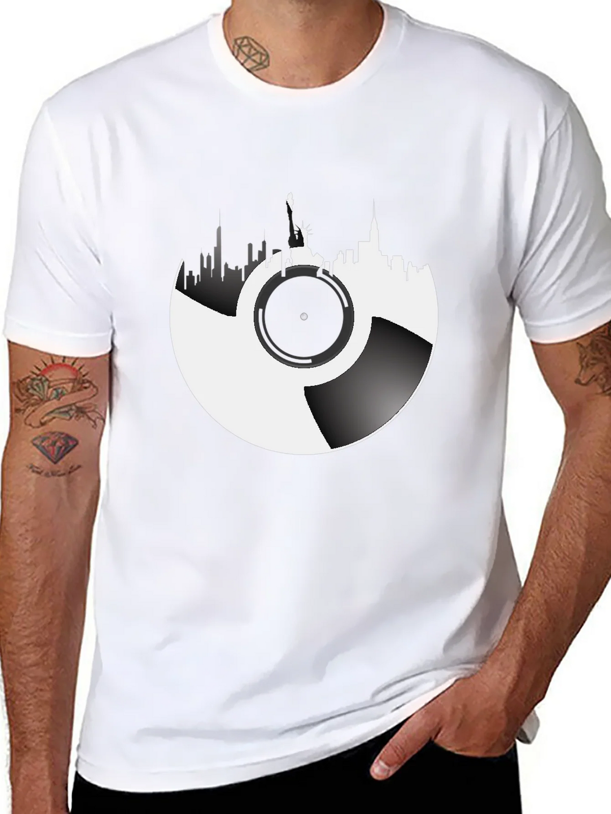 NYC Skyline Vinyl Record Graphic Tee product image 7