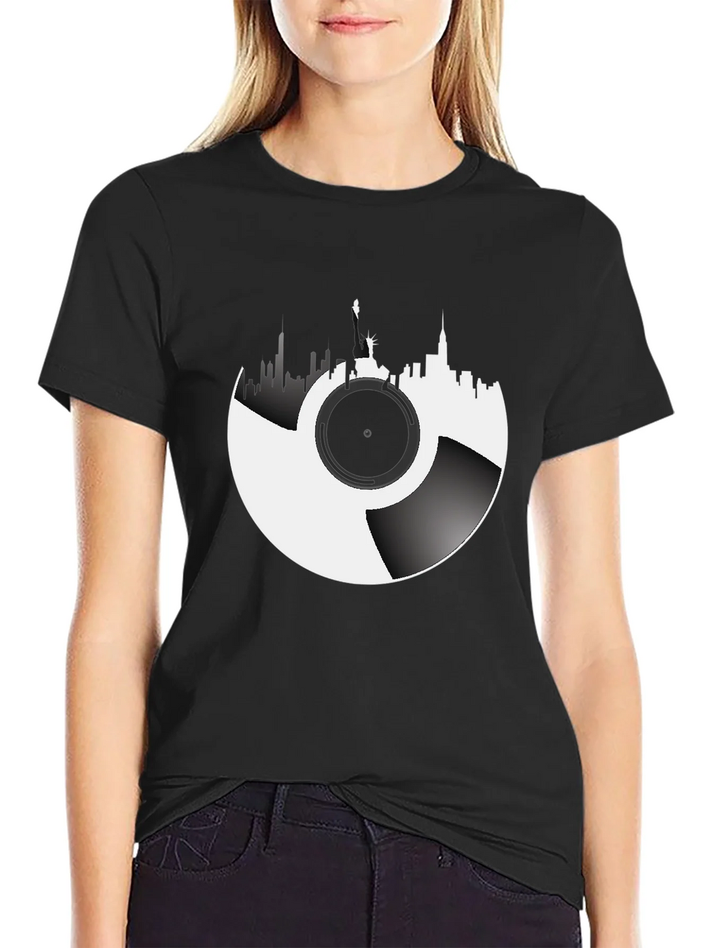 NYC Skyline Vinyl Record Graphic Tee product image 2