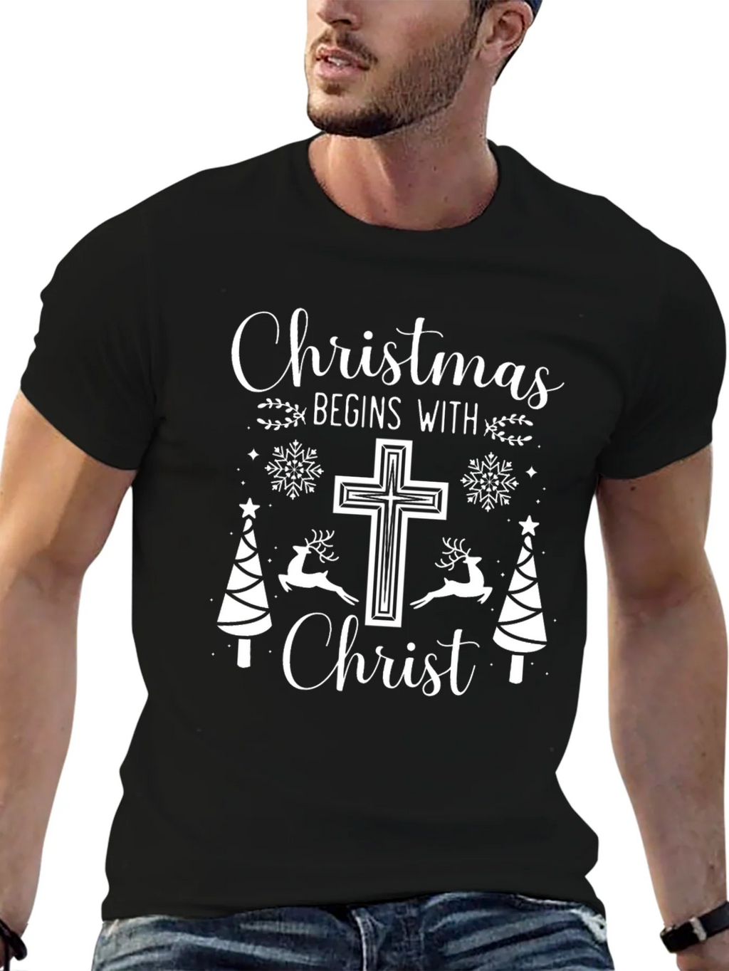 Christmas Begins With Christ Black T-Shirt product image 5