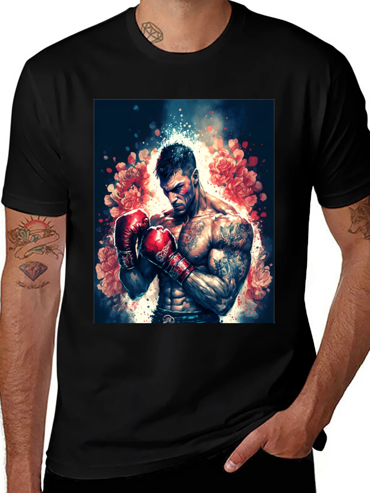 Floral Boxer Graphic Tee - Black T-Shirt product image 1