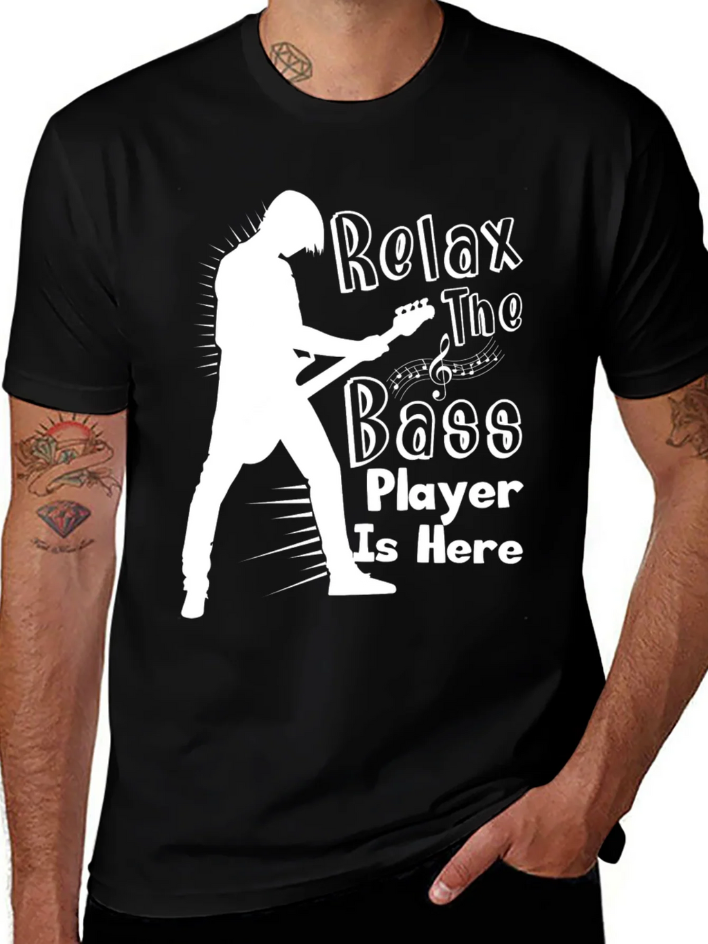 Relax The Bass Player Is Here Black T-Shirt product image 1