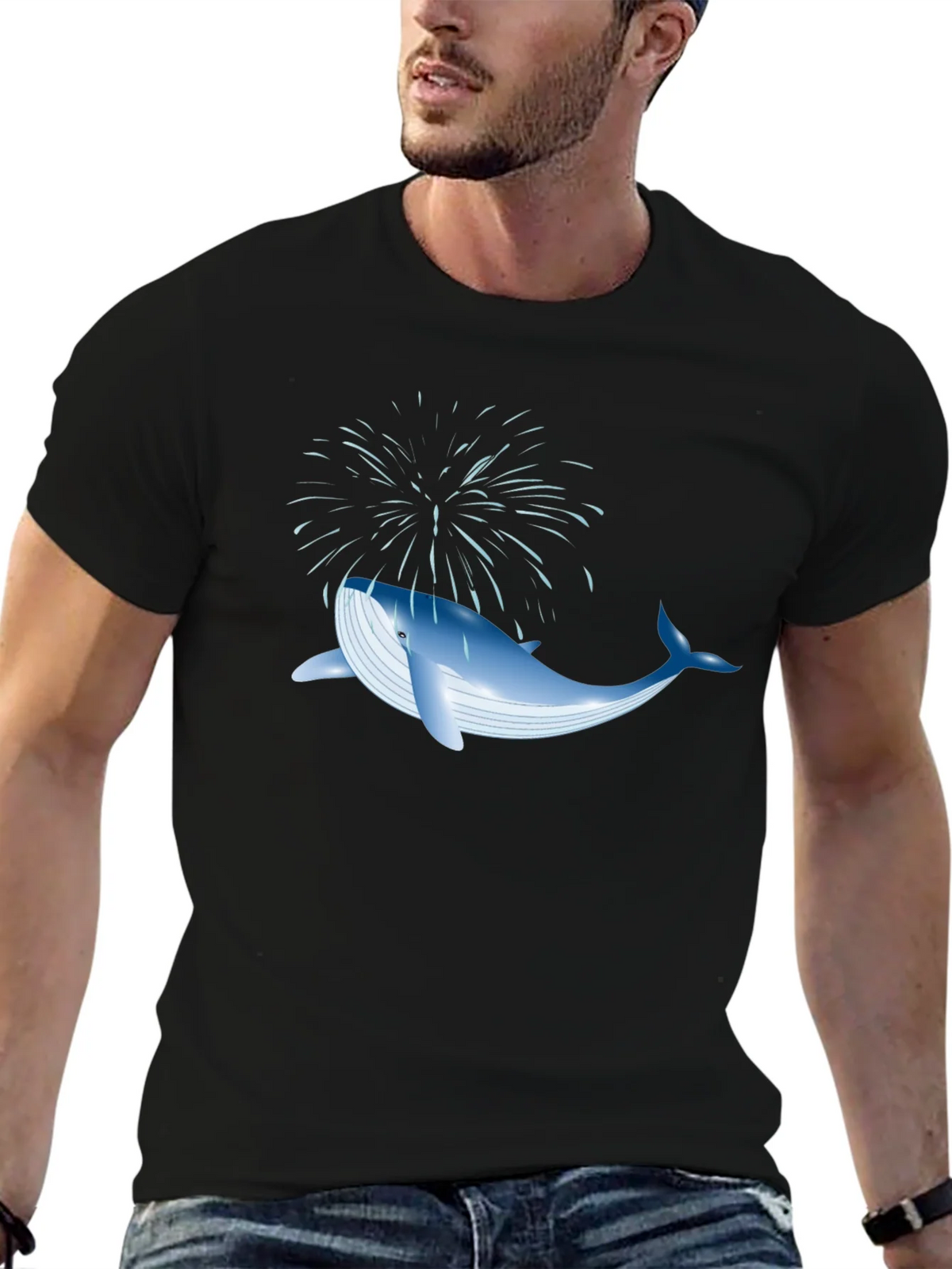 Whale Fireworks Graphic Tee - Black Cotton Blend product image 6