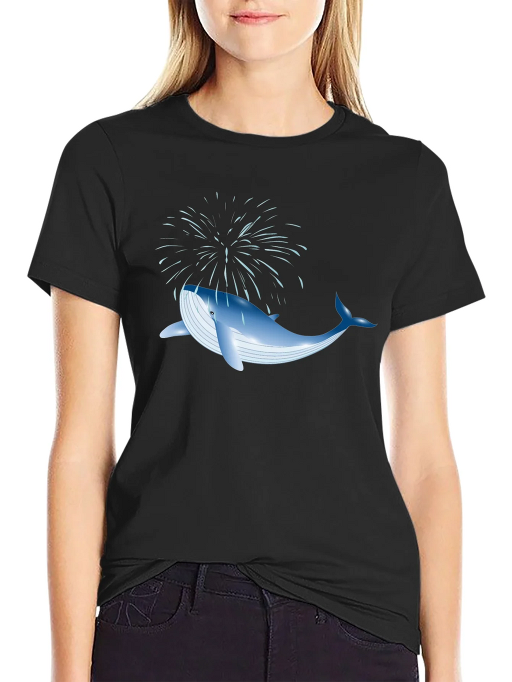 Whale Fireworks Graphic Tee - Black Cotton Blend product image 2