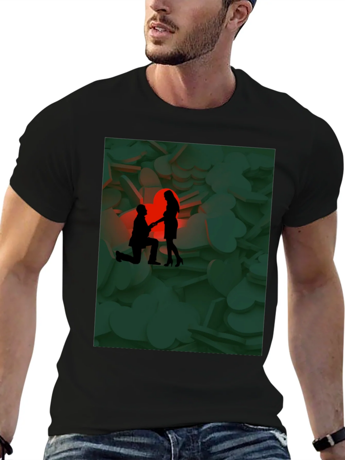 Romantic Proposal Graphic Tee - Stylish Black T-Shirt product image 4