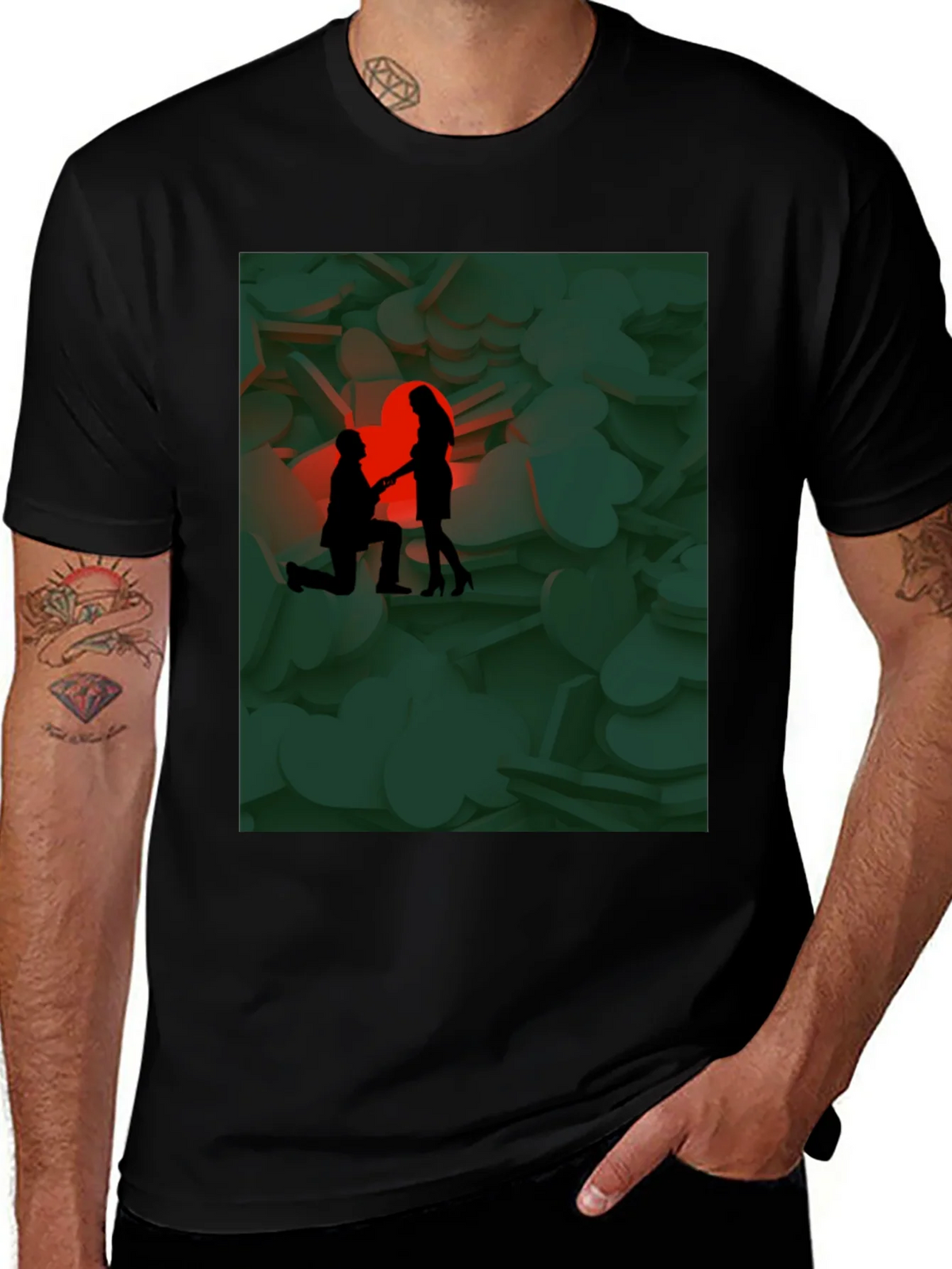 Romantic Proposal Graphic Tee - Stylish Black T-Shirt product image 1