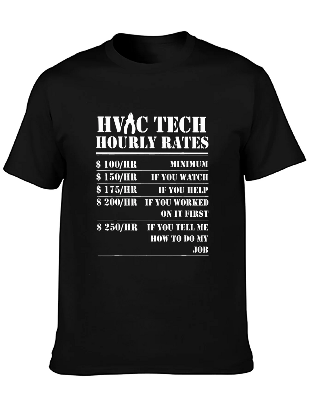HVAC Tech Hourly Rates T-Shirt - Funny Job Tee product image 3