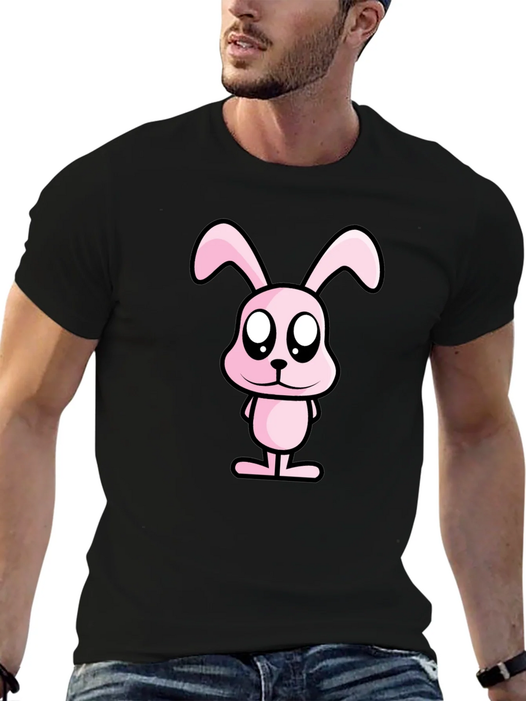 Pink Bunny Graphic Tee - Black Cotton Casual Shirt product image 6