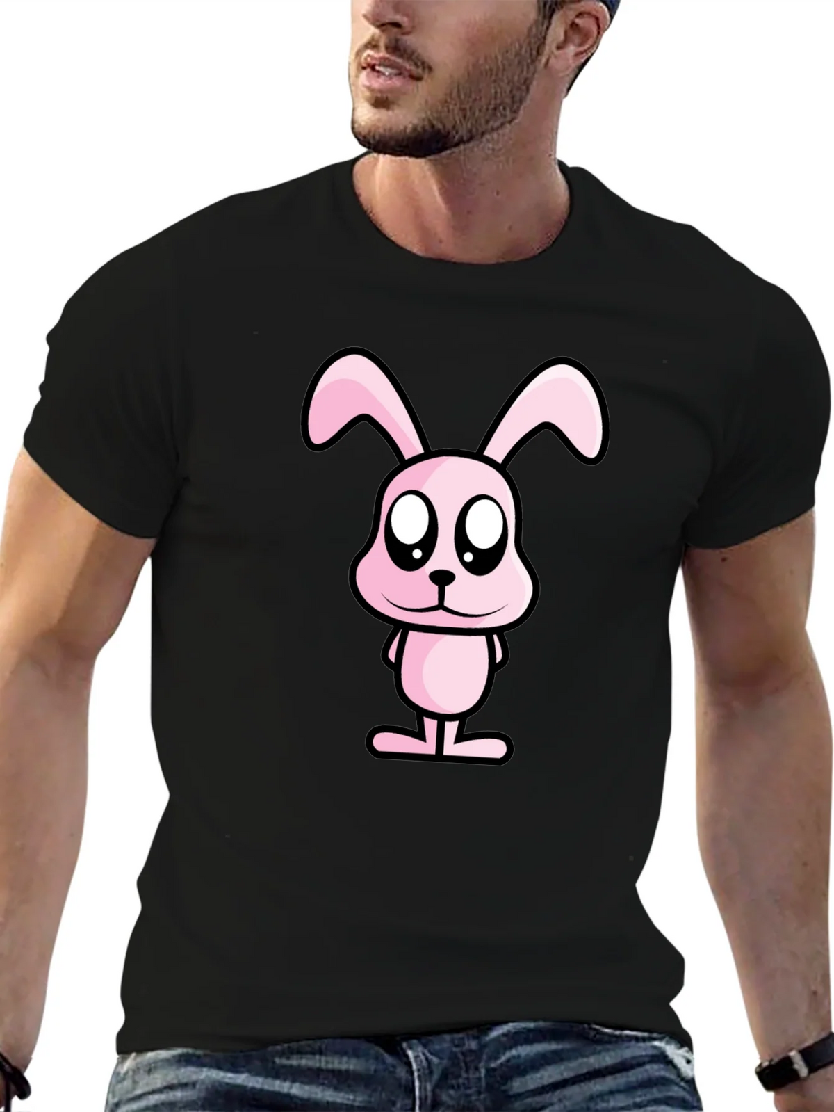 Pink Bunny Graphic Tee - Black Cotton Casual Shirt product image 6