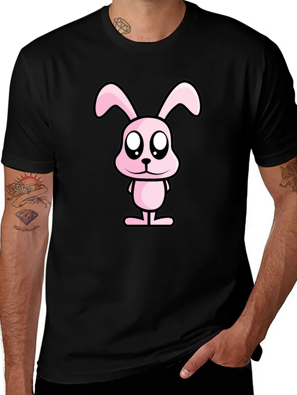 Pink Bunny Graphic Tee - Black Cotton Casual Shirt product image 1