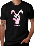 Pink Bunny Graphic Tee - Black Cotton Casual Shirt product image 1