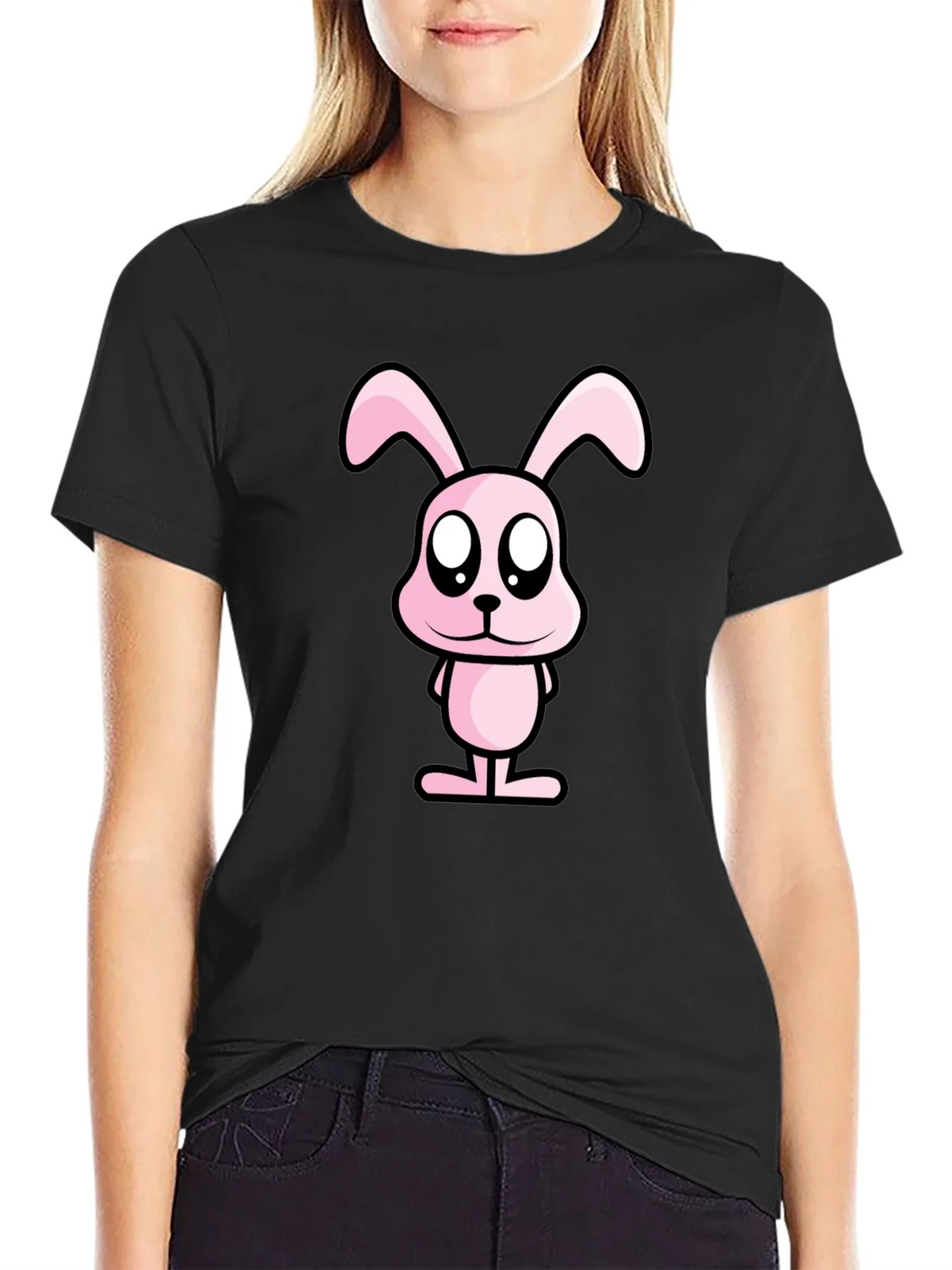 Pink Bunny Graphic Tee - Black Cotton Casual Shirt product image 2