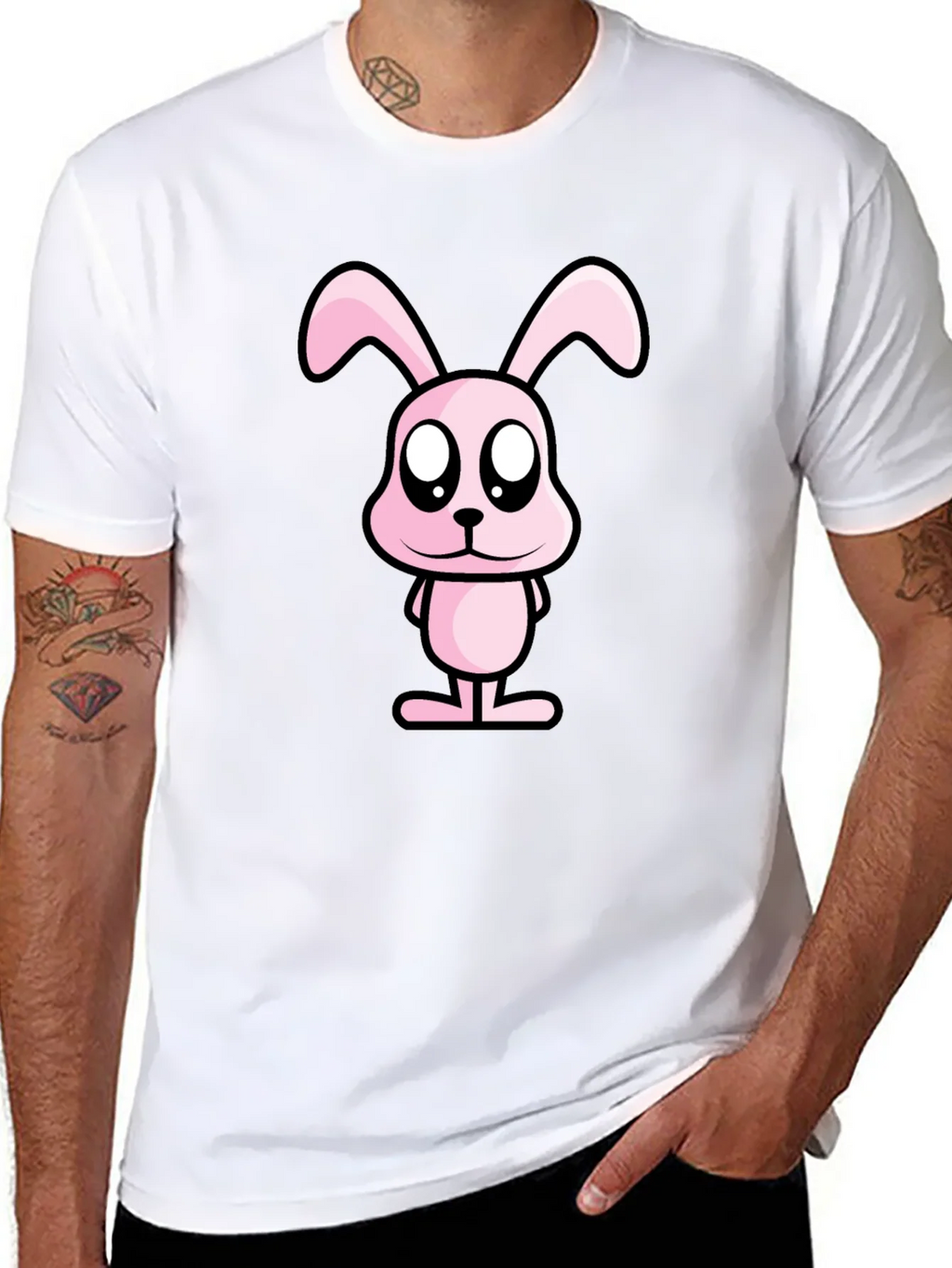 Pink Bunny Graphic Tee - Black Cotton Casual Shirt product image 7