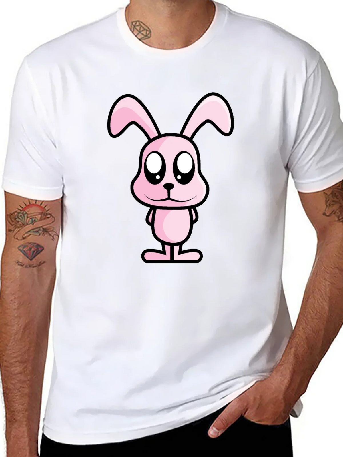 Pink Bunny Graphic Tee - Black Cotton Casual Shirt product image 7