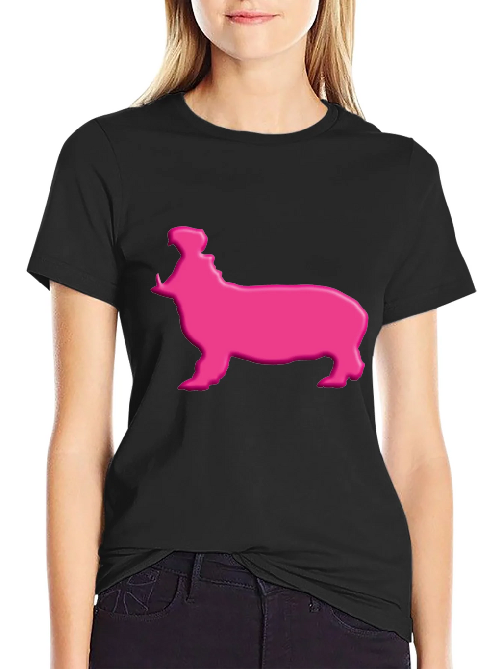 Pink Hippo Graphic Tee - Black Cotton Blend Shirt product image 2