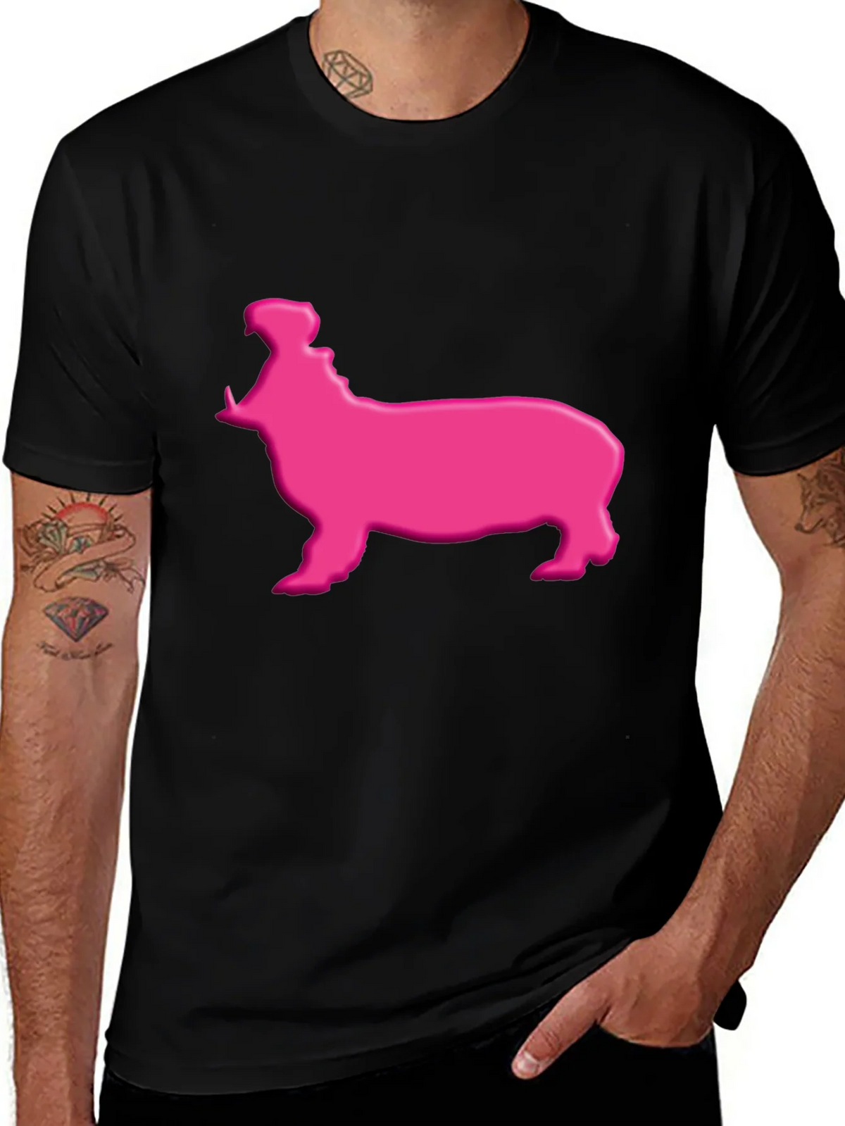 Pink Hippo Graphic Tee - Black Cotton Blend Shirt product image 1