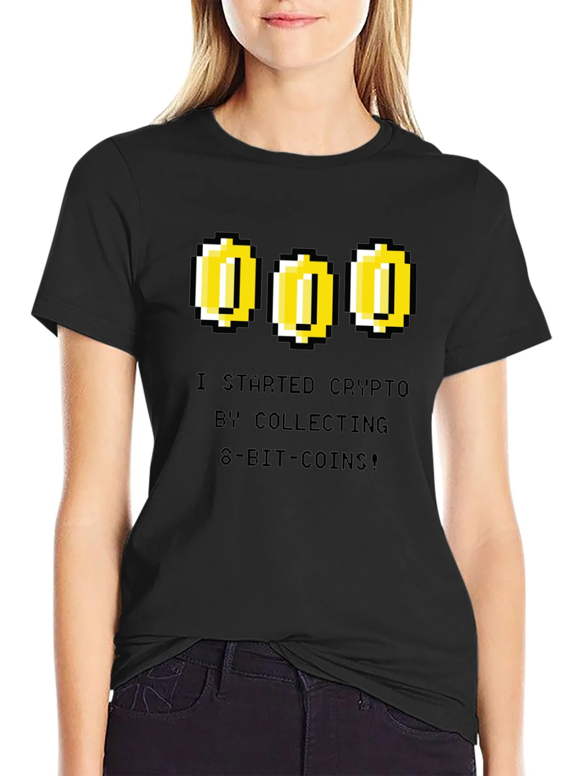 Crypto 8-Bit Coin Black T-Shirt product image 2