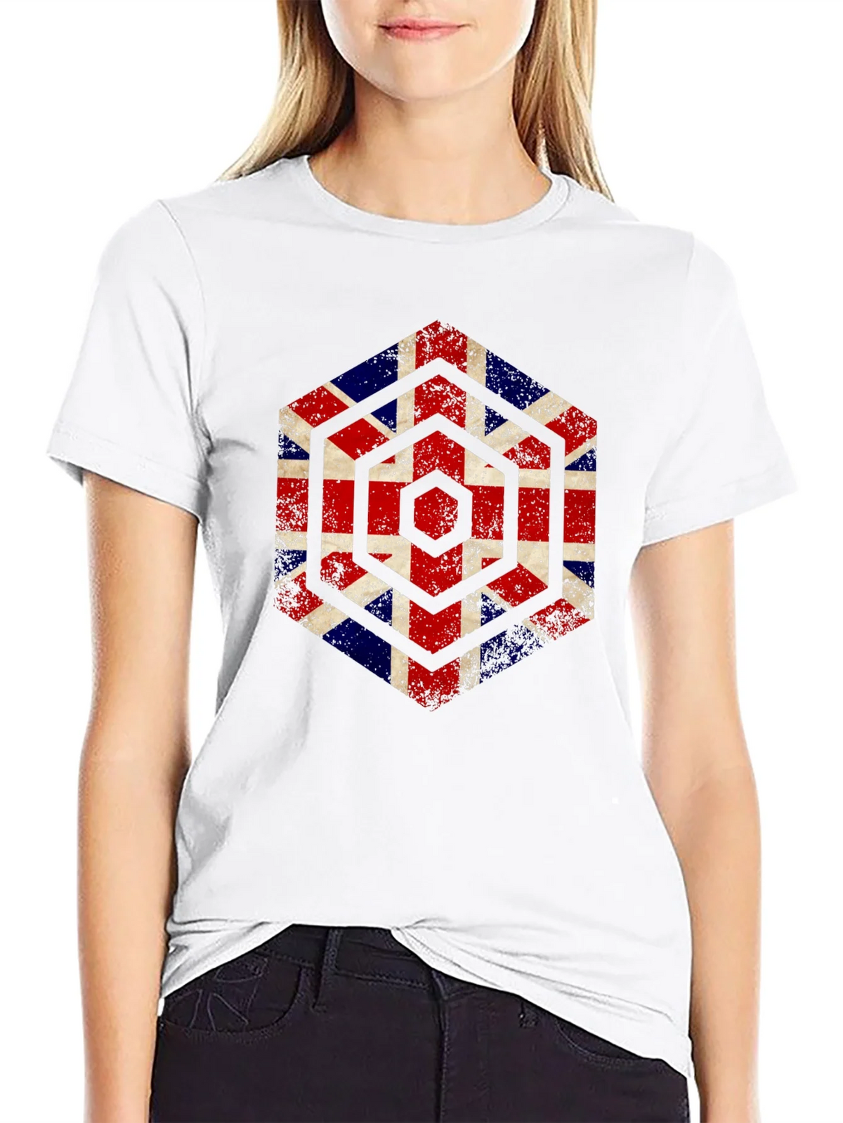 Union Jack Hexagon Graphic Tee - Grunge British Flag Shirt product image 7