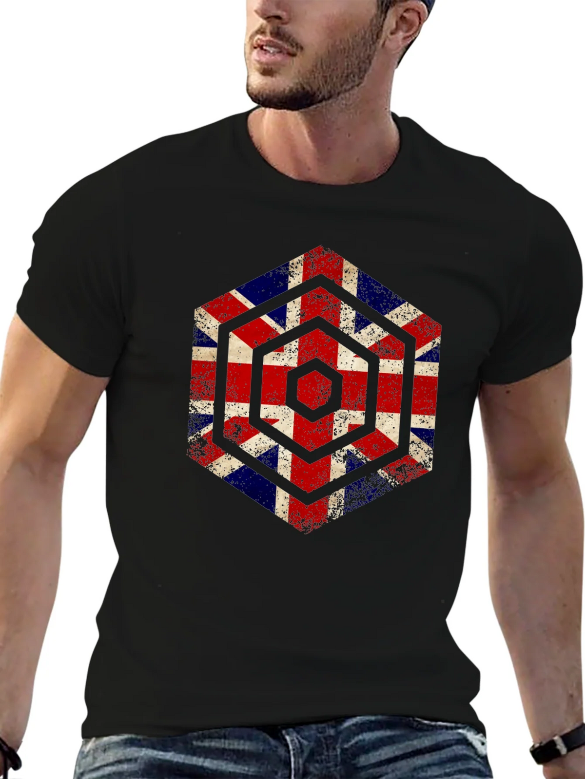 Union Jack Hexagon Graphic Tee - Grunge British Flag Shirt product image 6