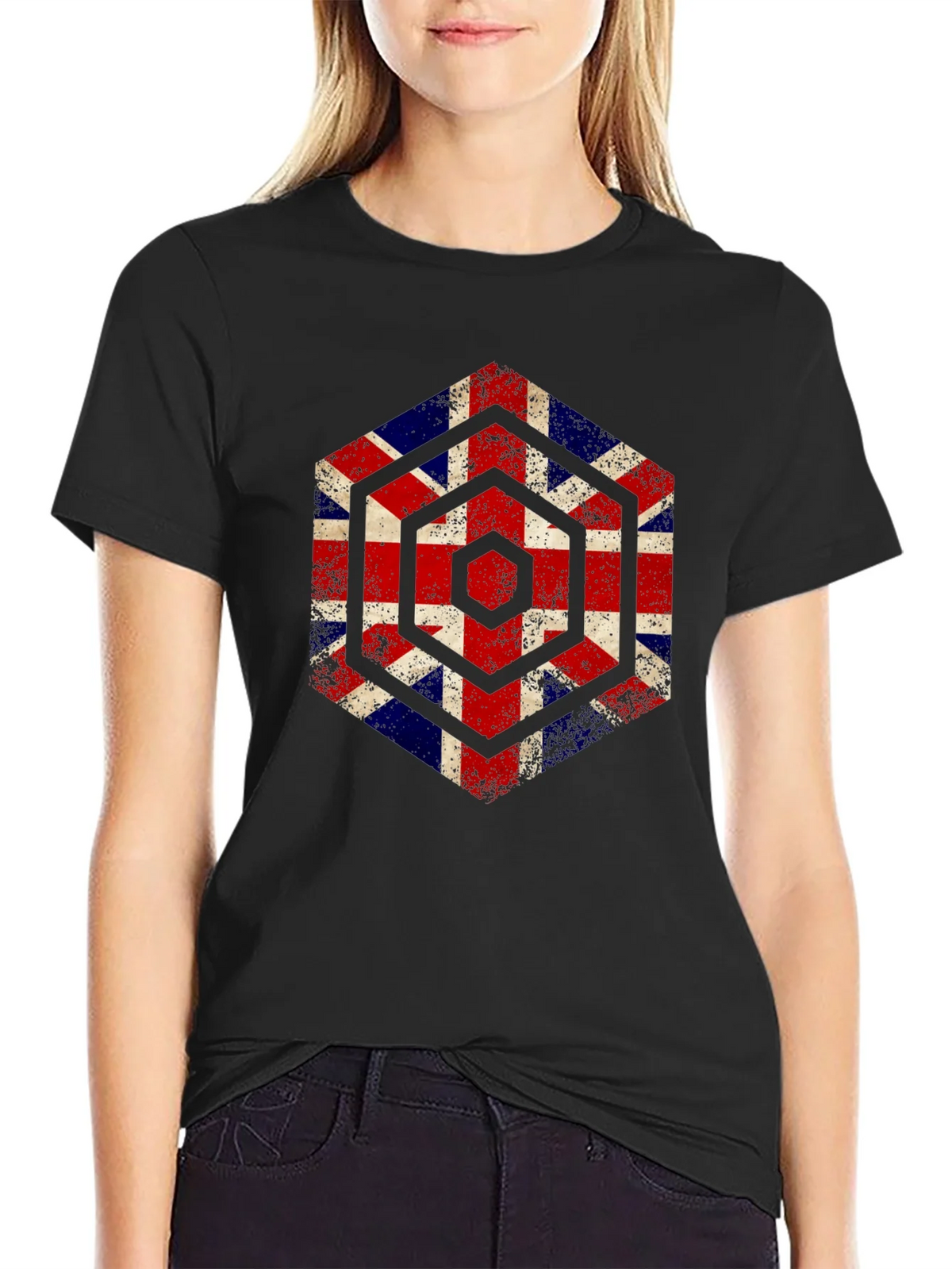 Union Jack Hexagon Graphic Tee - Grunge British Flag Shirt product image 2