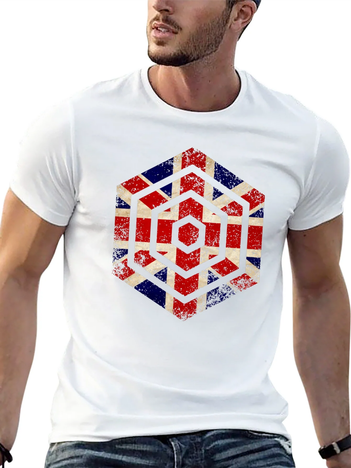 Union Jack Hexagon Graphic Tee - Grunge British Flag Shirt product image 11