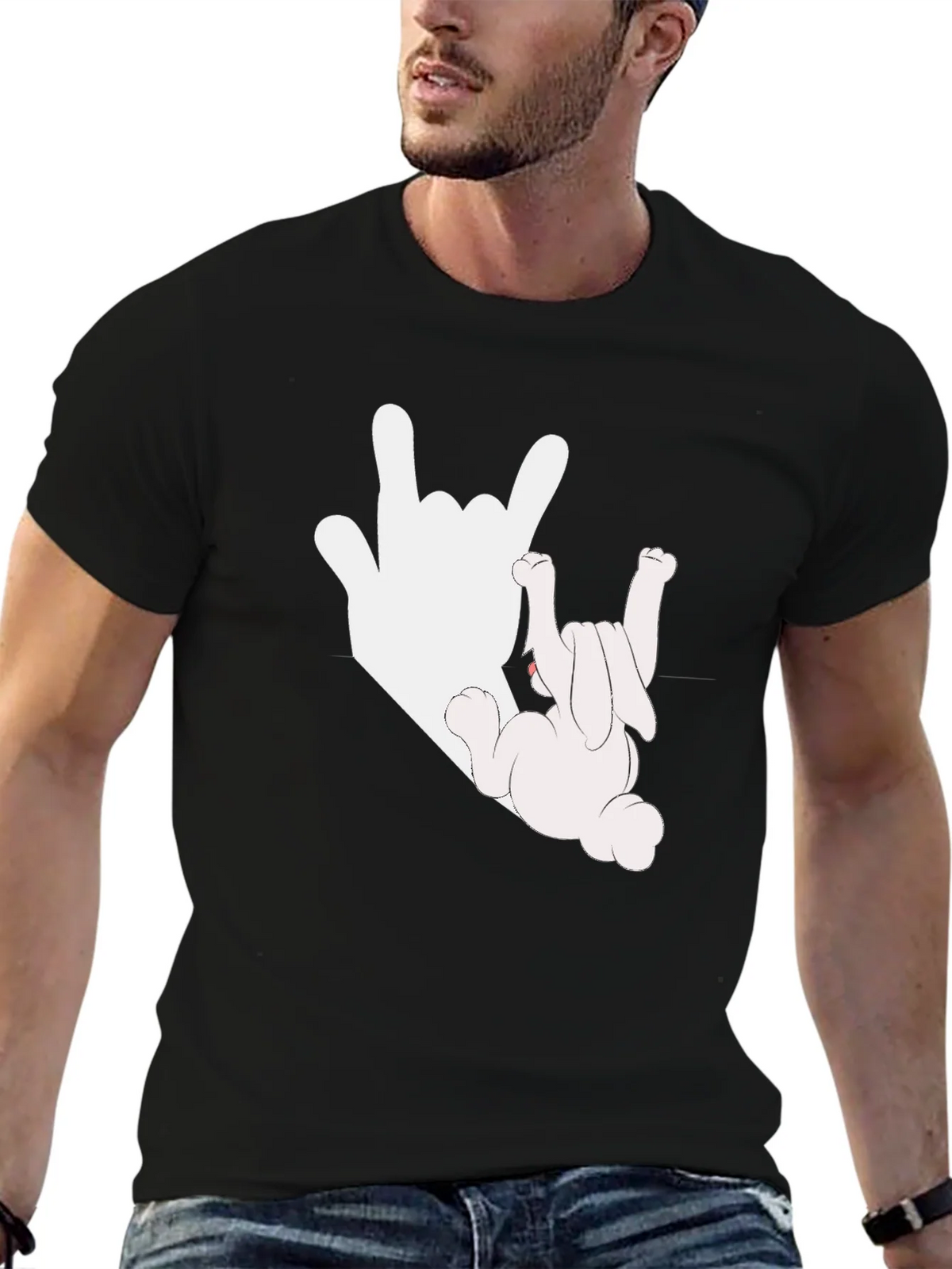 Rock On Bunny Graphic Tee - Black Cotton T-Shirt product image 6