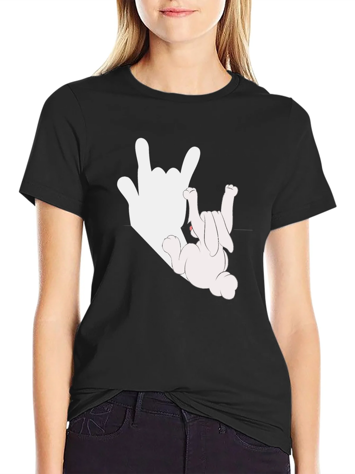 Rock On Bunny Graphic Tee - Black Cotton T-Shirt product image 2