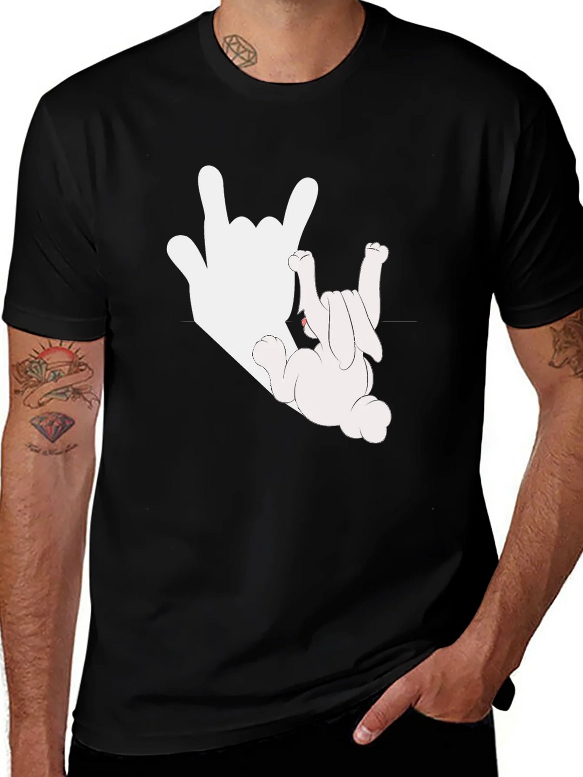 Rock On Bunny Graphic Tee - Black Cotton T-Shirt product image 1