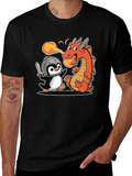 Penguin Knight vs. Dragon T-Shirt - Fun Cartoon Tee product image 1