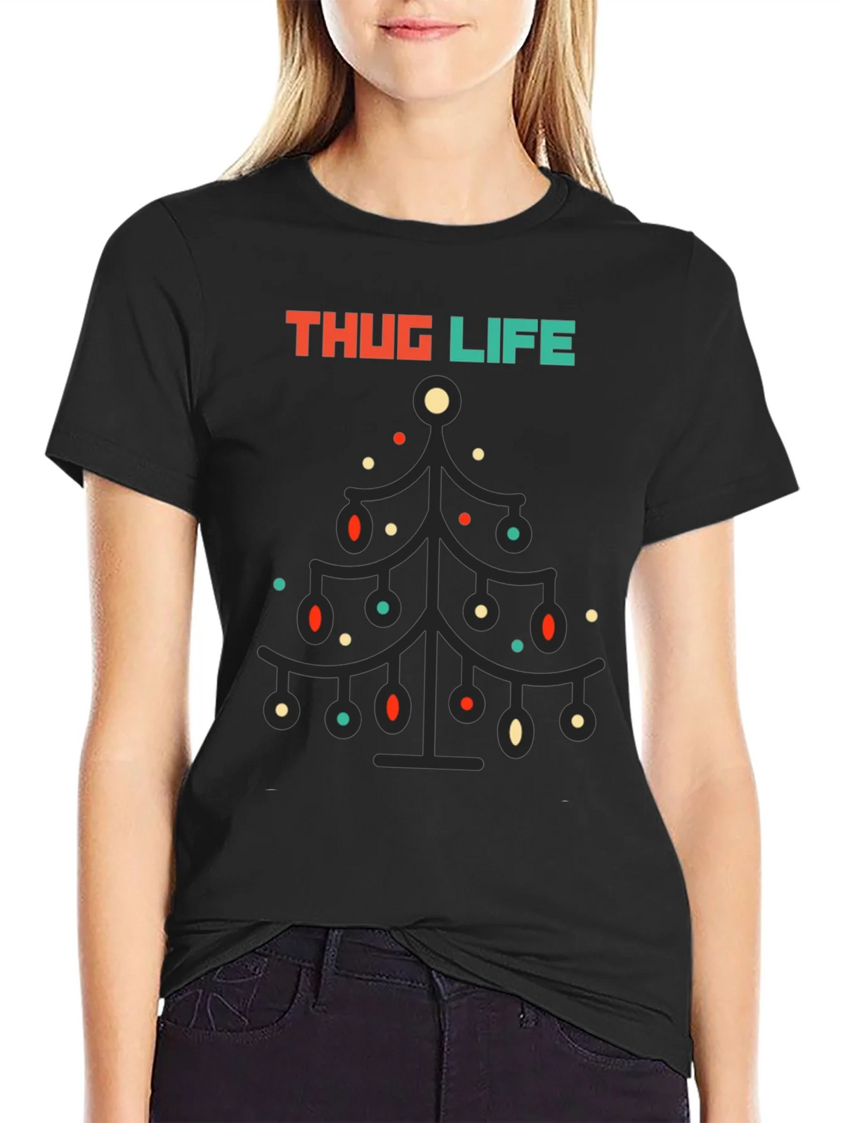 Thug Life Christmas Tree Graphic Tee - Black product image 2