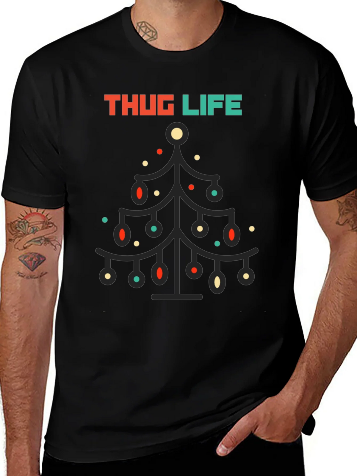 Thug Life Christmas Tree Graphic Tee - Black product image 1