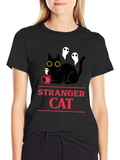 Stranger Cat T-Shirt - Black & Ghosts Graphic Tee product image 1