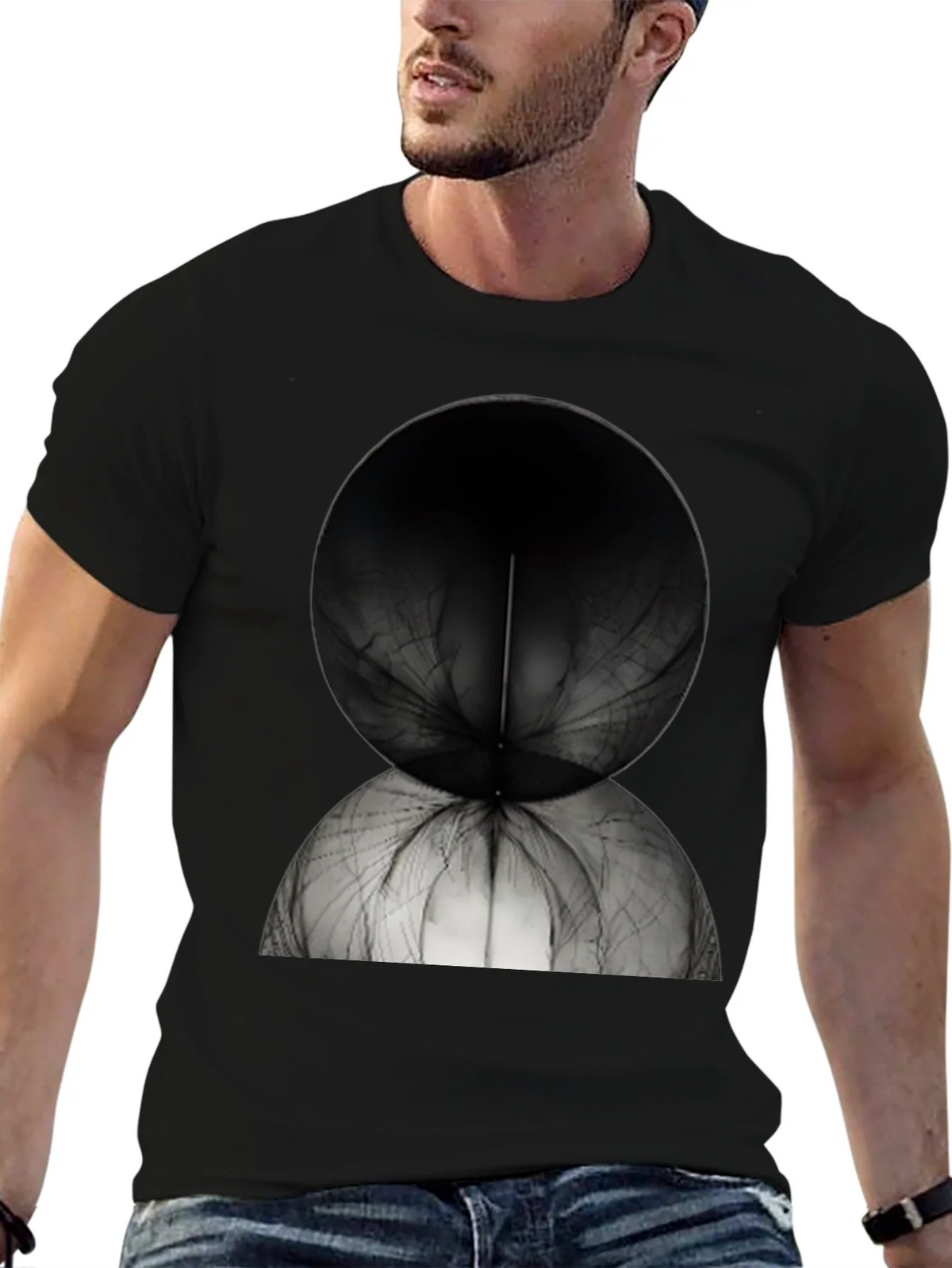 Abstract Spherical Design Tee - Modern Black T-Shirt product image 6