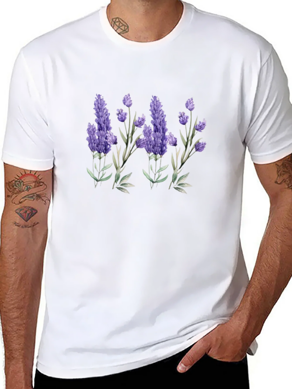 Lavender Print Black T-Shirt product image 1