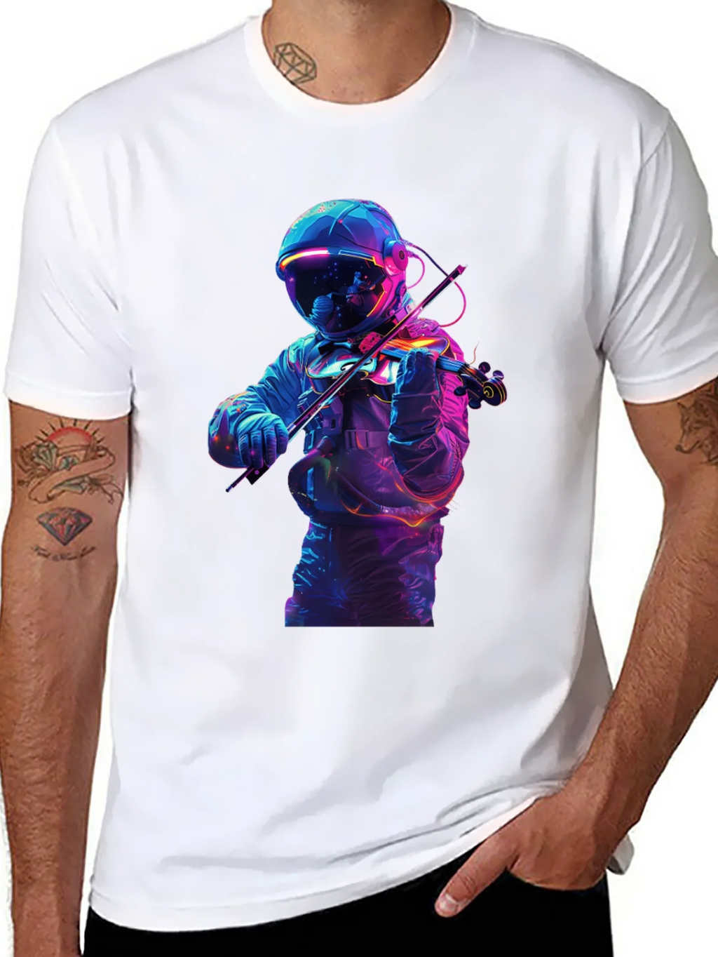Astronaut Violinist Graphic Tee - Black Cotton product image 7