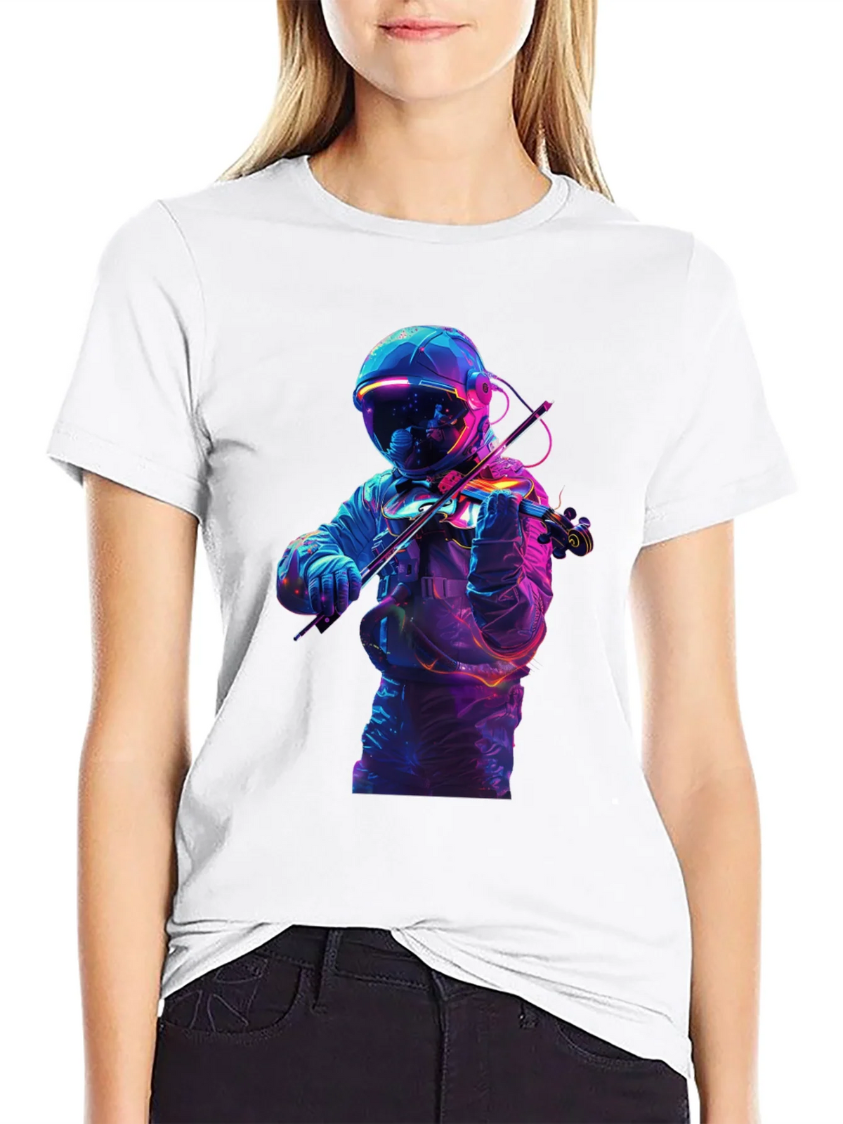 Astronaut Violinist Graphic Tee - Black Cotton product image 8