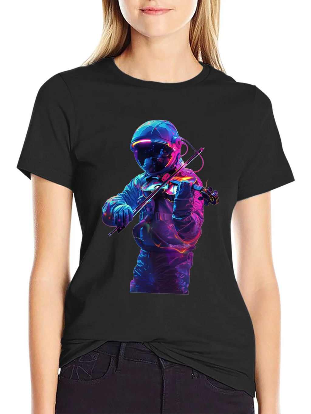 Astronaut Violinist Graphic Tee - Black Cotton product image 2