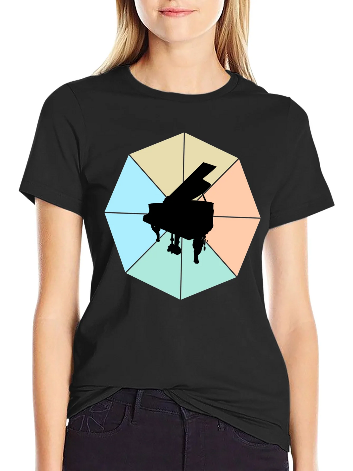 Geometric Piano Graphic Tee - Modern Musical Style product image 2
