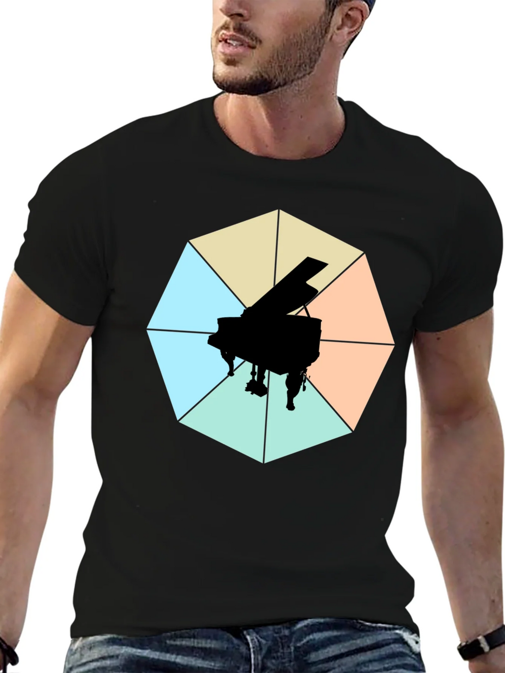 Geometric Piano Graphic Tee - Modern Musical Style product image 6