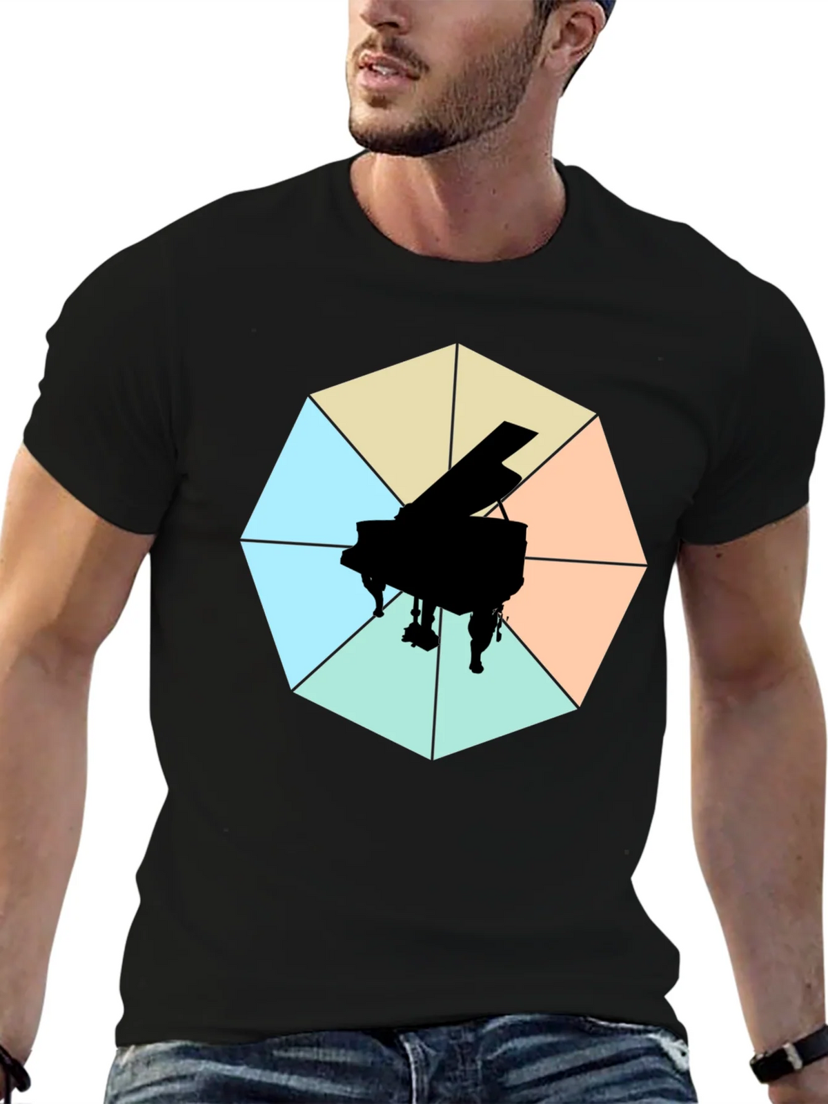 Geometric Piano Graphic Tee - Modern Musical Style product image 6