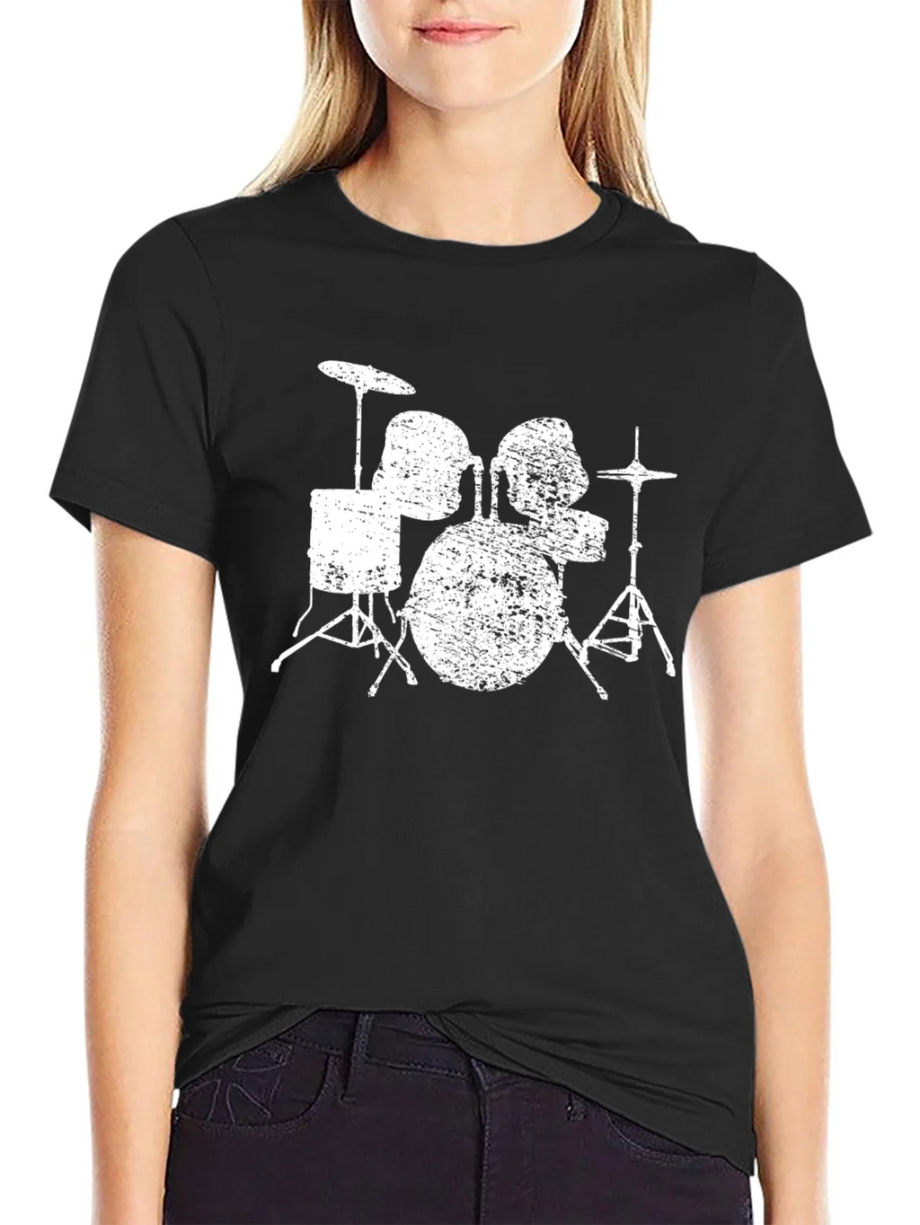 Distressed Drum Set Graphic Tee - Black Cotton T-Shirt product image 2