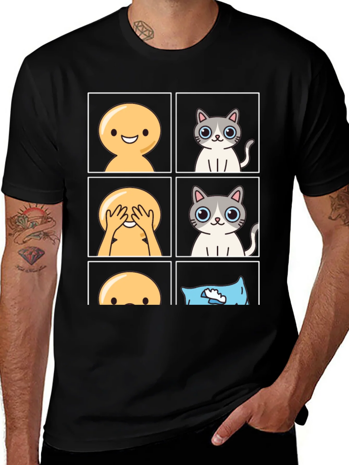 Peek-a-Boo Emoji Cat T-Shirt product image 1