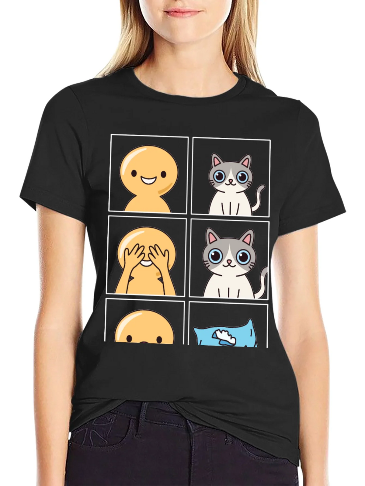 Peek-a-Boo Emoji Cat T-Shirt product image 2