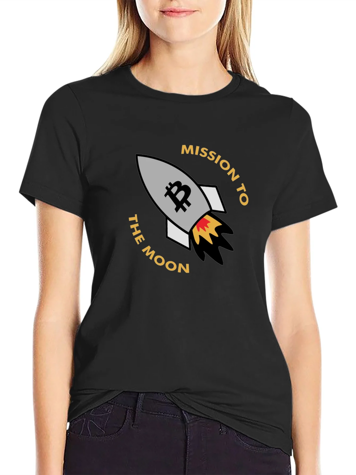 Bitcoin Mission To The Moon Black T-Shirt product image 1