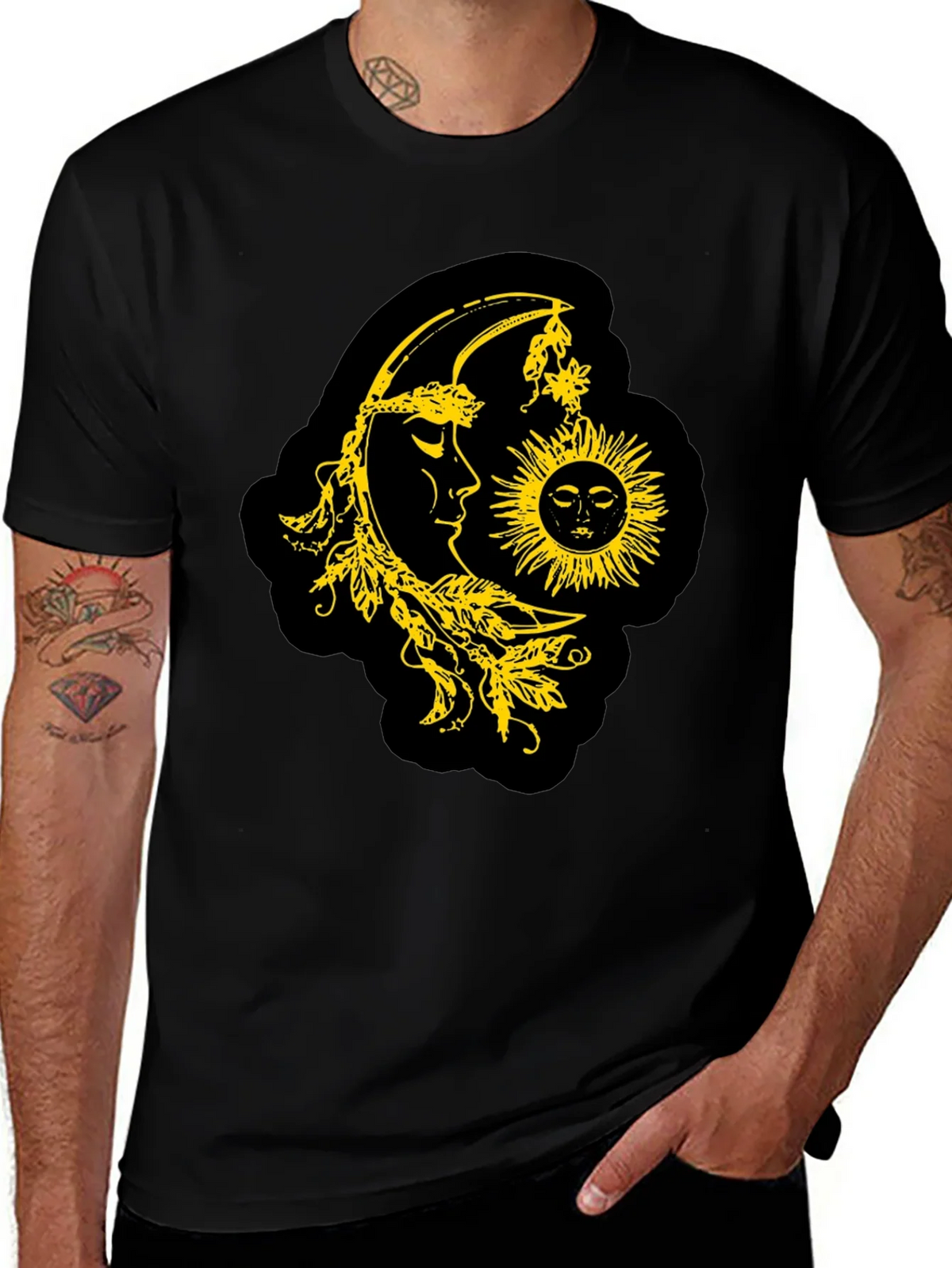 Celestial Sun & Moon Graphic T-Shirt - Black product image 1