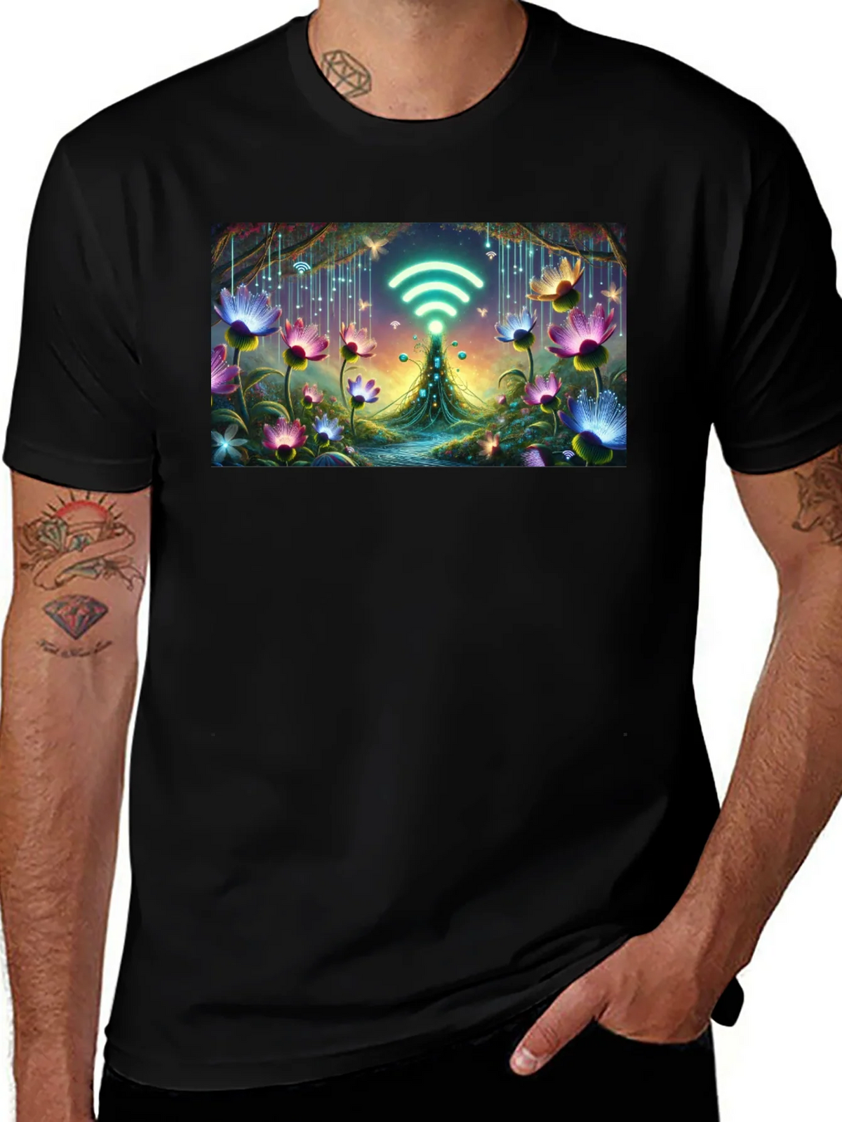 WiFi Fairy Garden Black T-Shirt product image 1