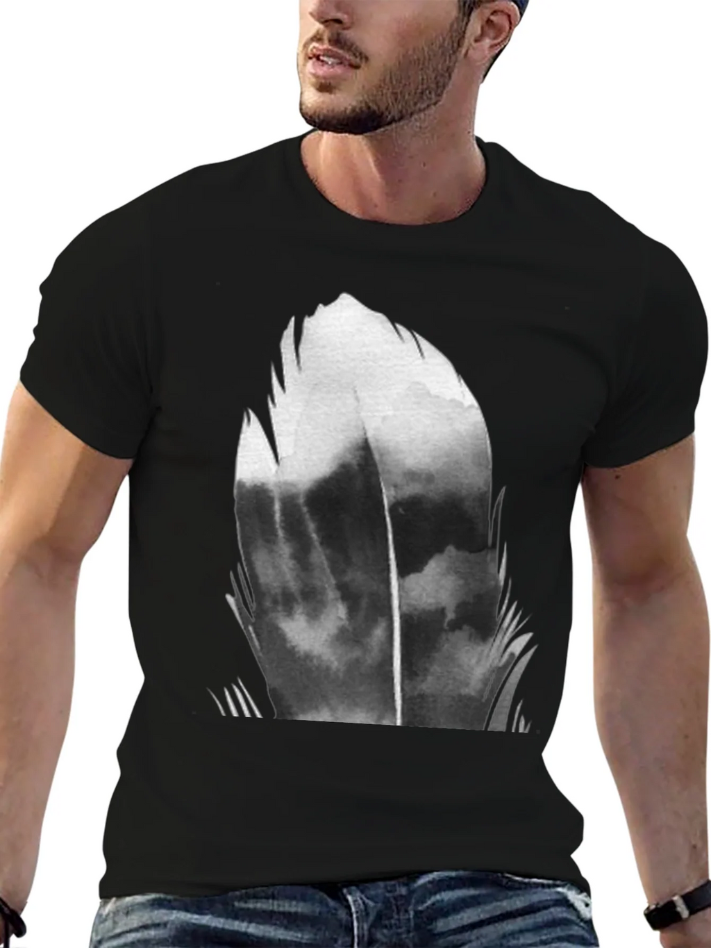 Abstract Feather Graphic Black T-Shirt product image 6
