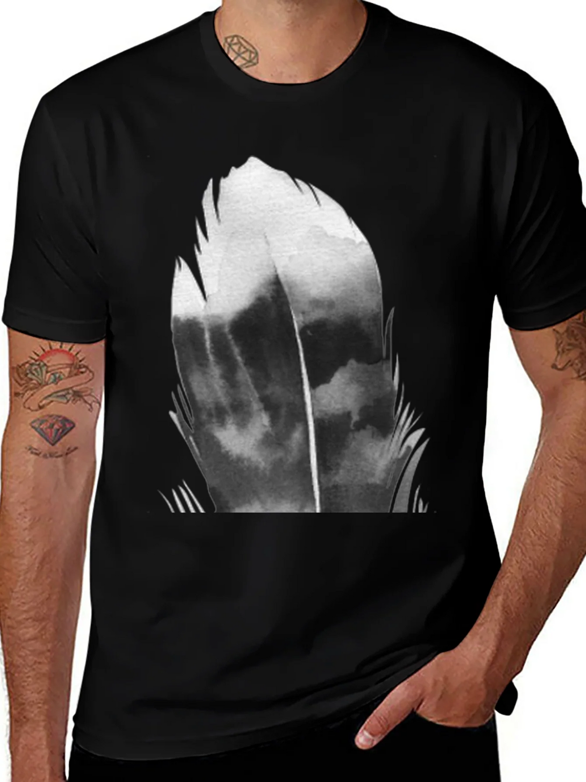 Abstract Feather Graphic Black T-Shirt product image 1