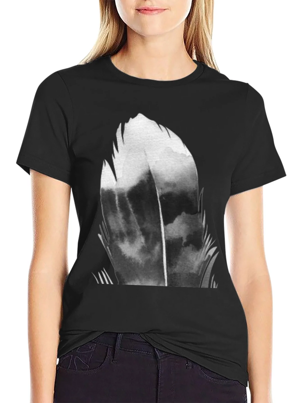 Abstract Feather Graphic Black T-Shirt product image 2