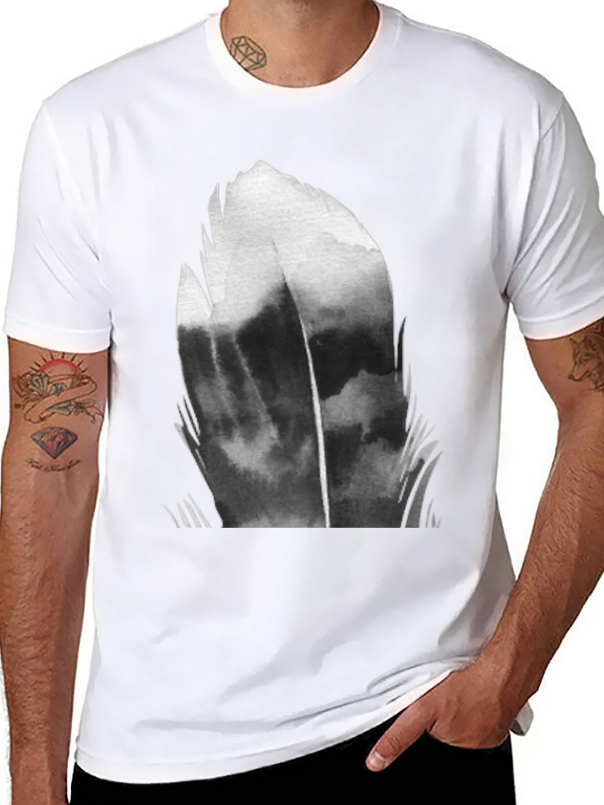 Abstract Feather Graphic Black T-Shirt product image 7